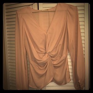 Soft blush pink silky top with twist knot detail L